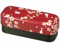HAKOYA Tatsumiya Cloth-Covered Kaga Koban Bento Box - Red Sakura Usagi Slim